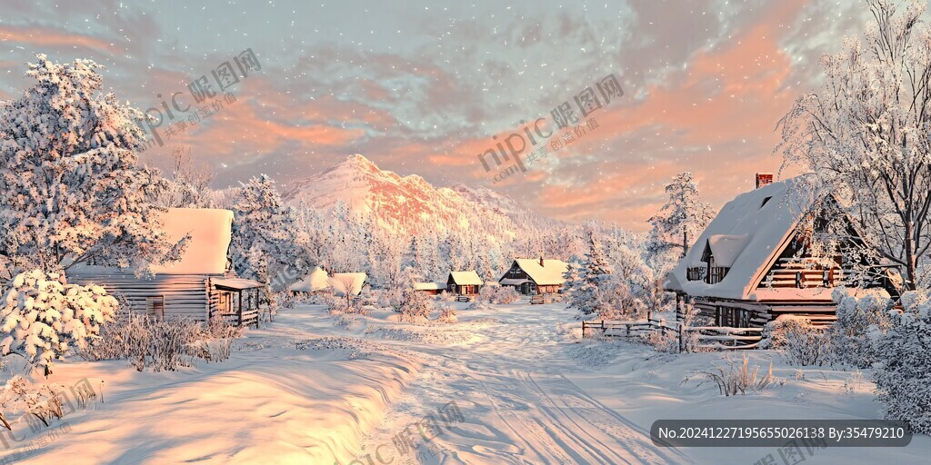 雪景日出全景