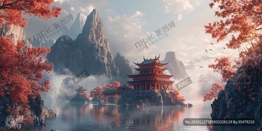 山水楼阁雅致意境风