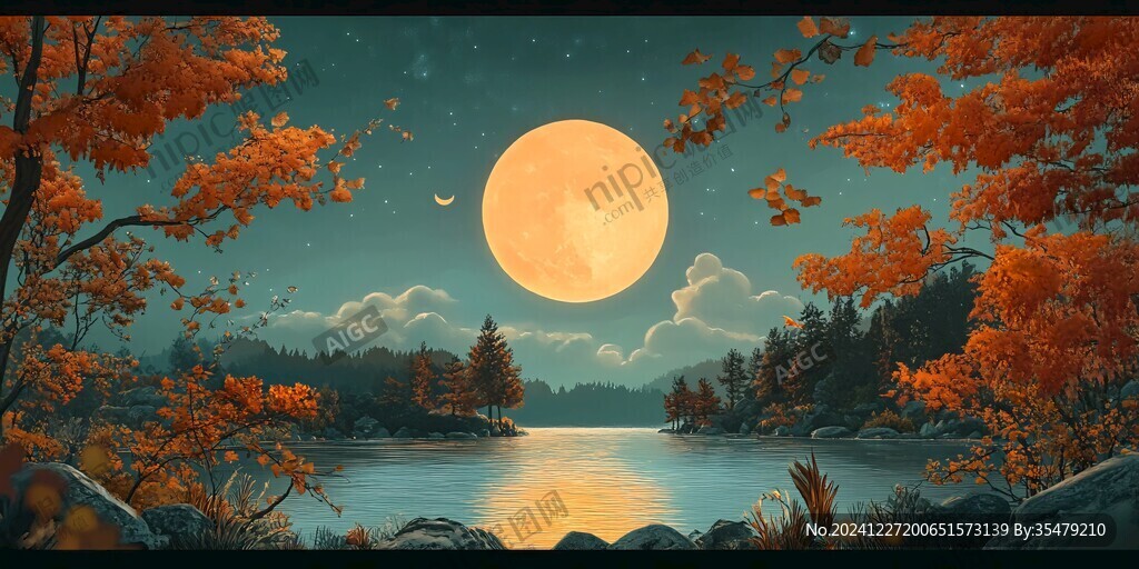 禅境秋夜极品意境插画