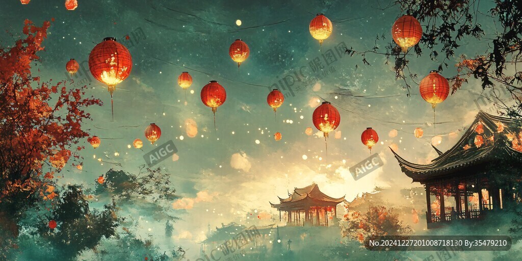 文艺古风灯笼群