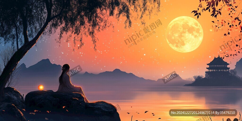 禅境秋夜极品意境插画