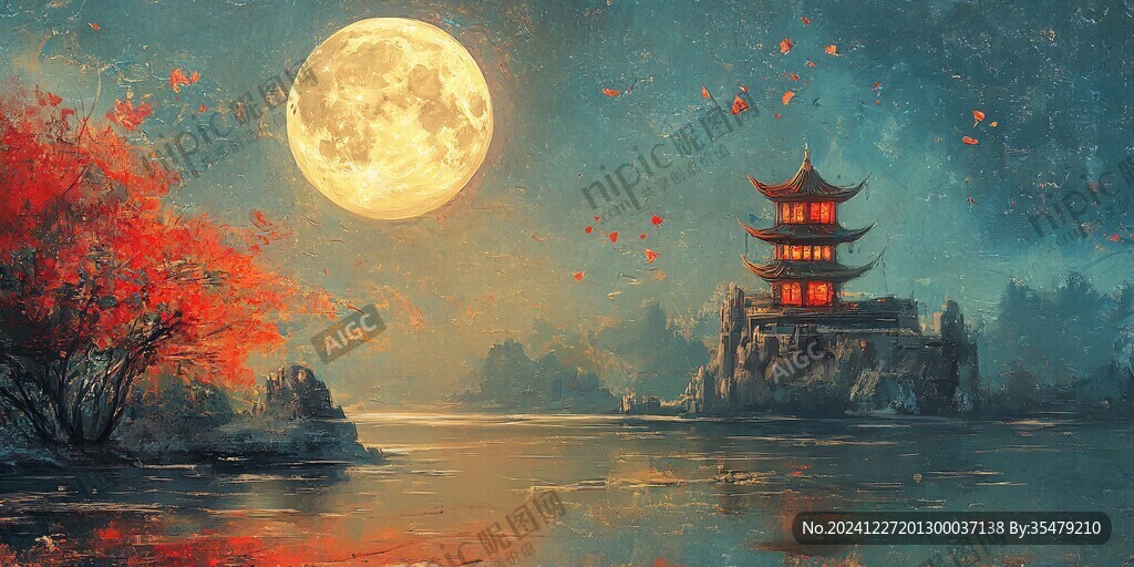 亭台楼阁意境插画