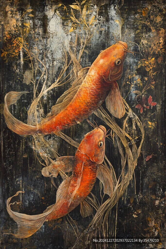 现代鲤鱼壁画