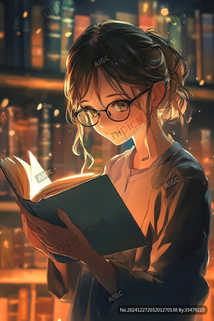 插画人物戴眼镜女孩