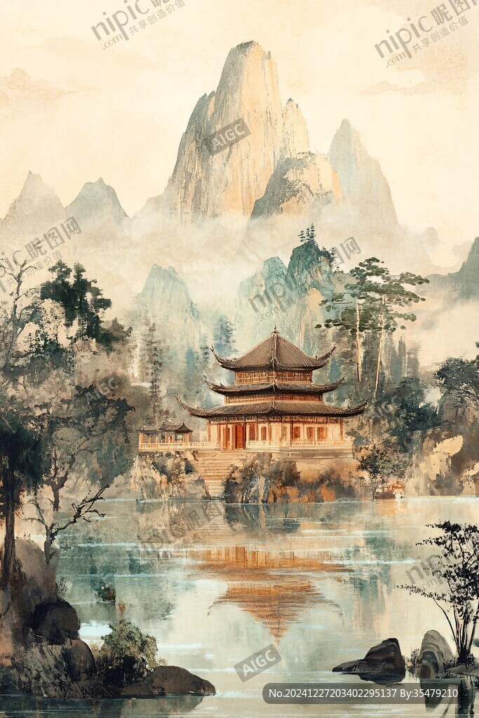 新中式楼阁皇宫山水