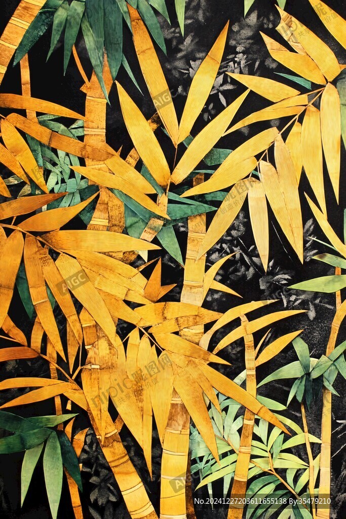 竹叶数码印花