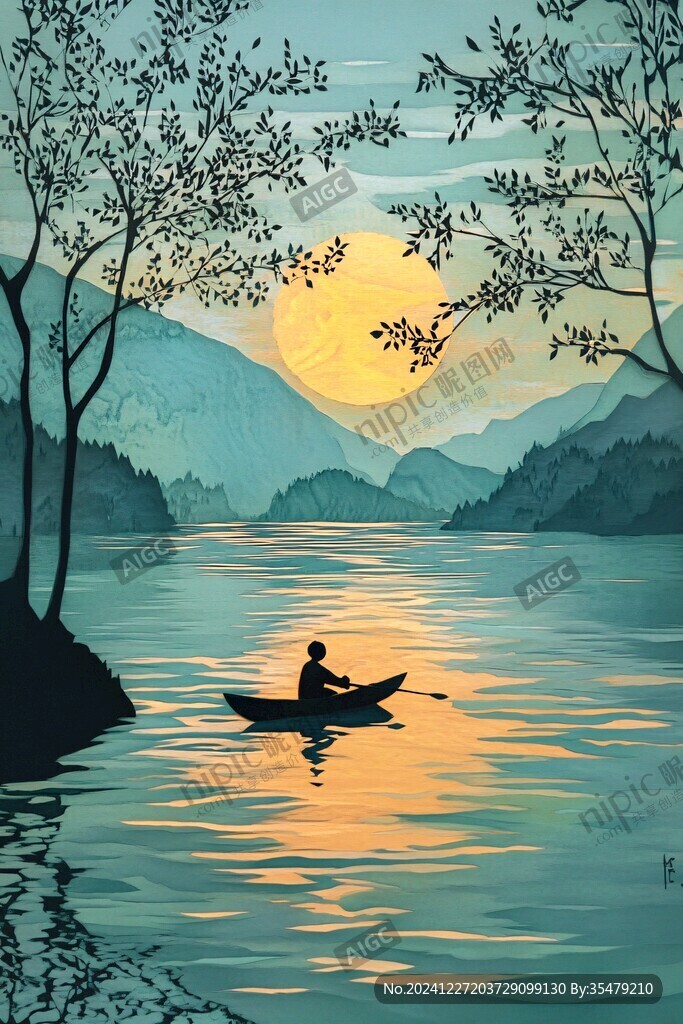 山水行舟插画