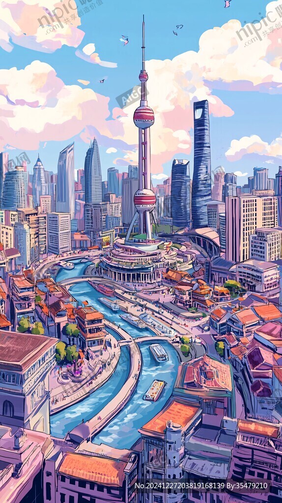 华东地区城市建筑插画