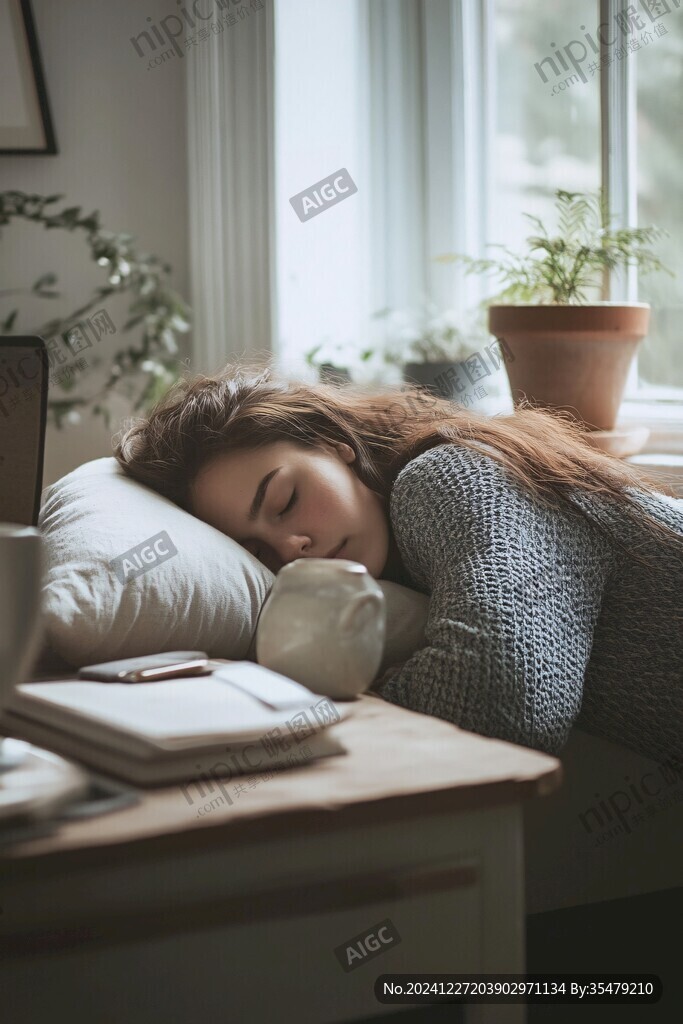 舒适斜躺着悠闲少女