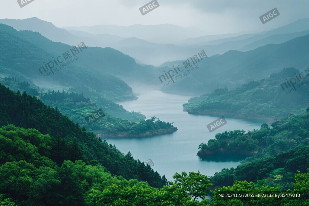 雨中水库