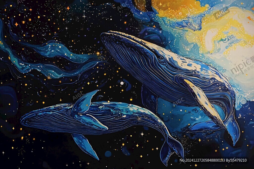 银河星系手绘鲸鱼儿