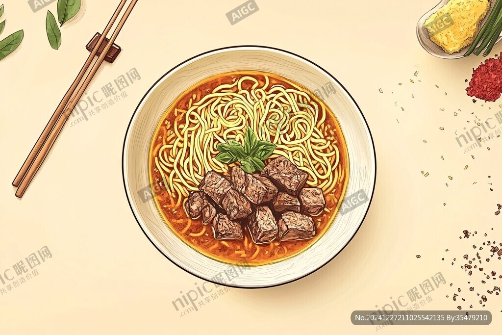 牛肉丸面美食插画
