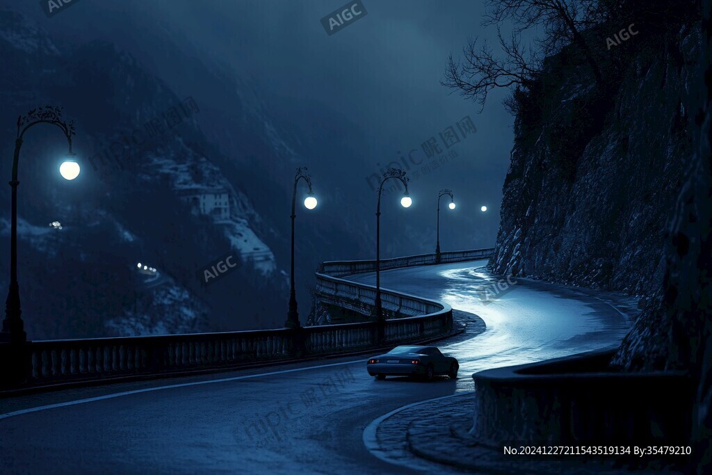 山路傍晚夜幕
