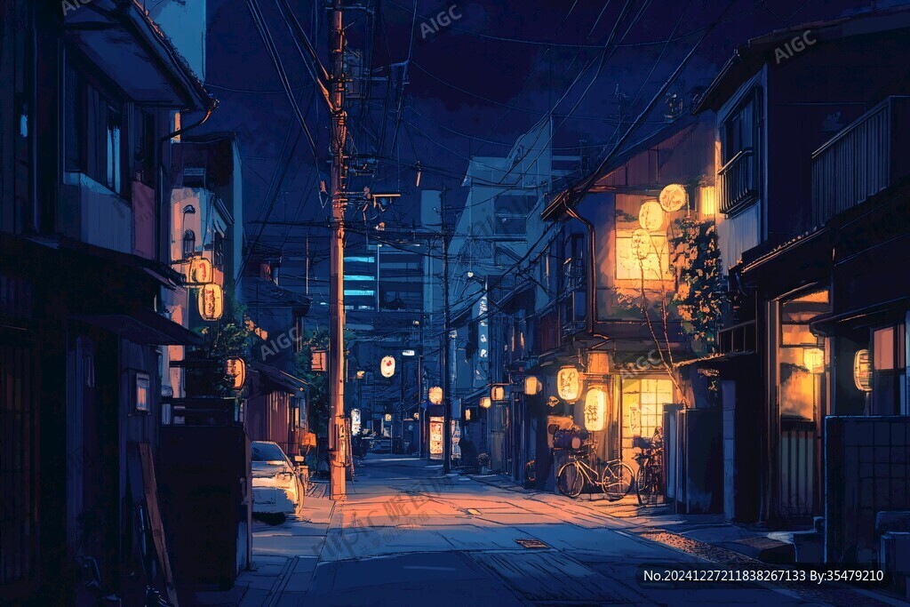 日落街道插画