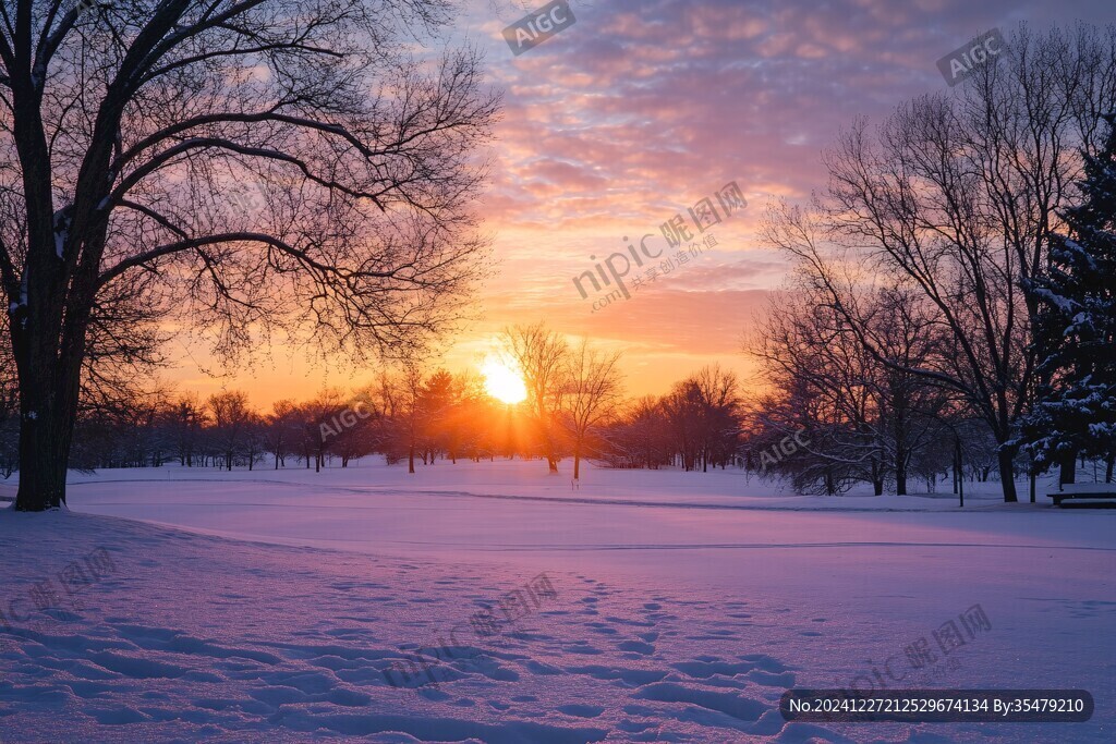 冬季夕阳落日雪景