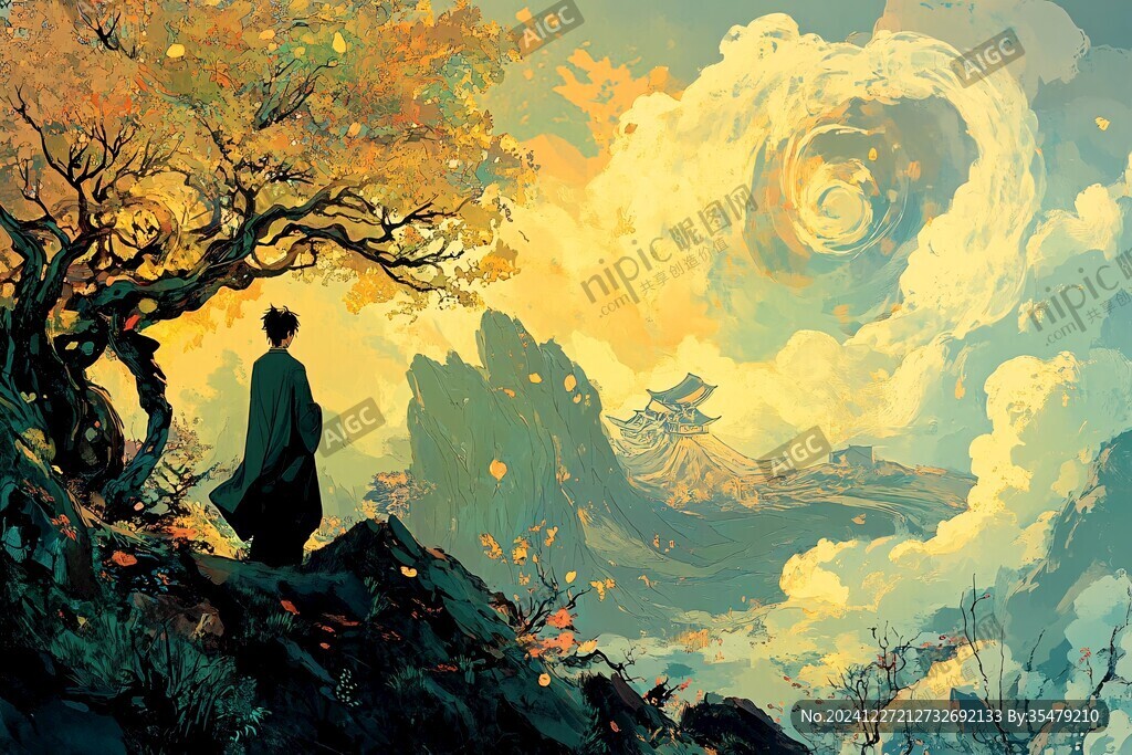 禅境秋夜极品意境插画
