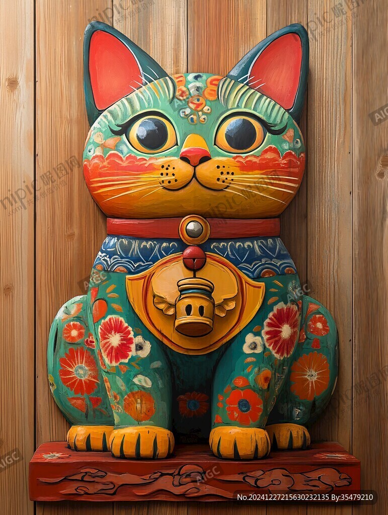 浮雕招财猫挂画