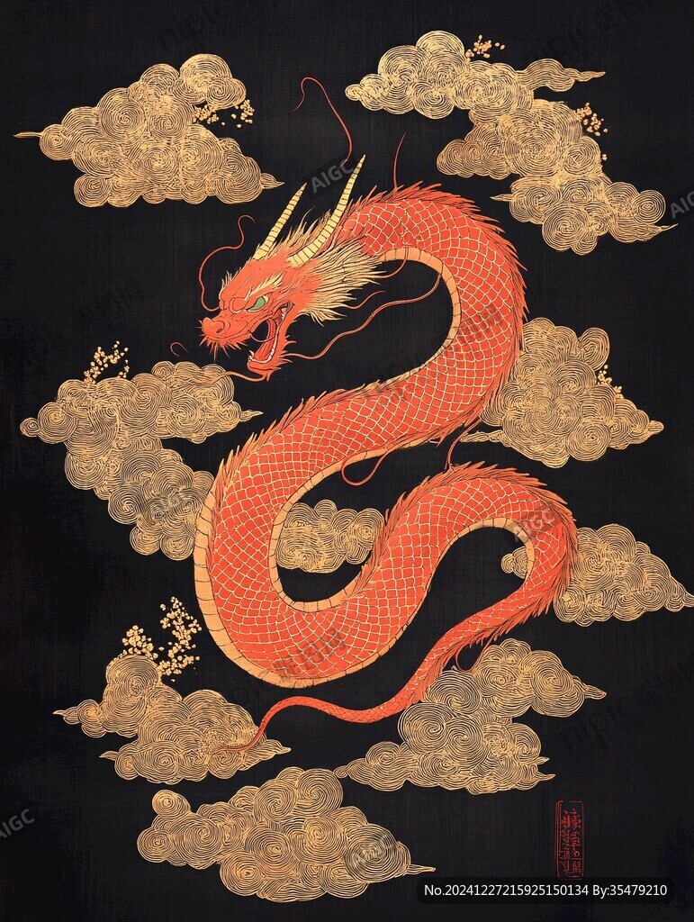 龙年烫金插画