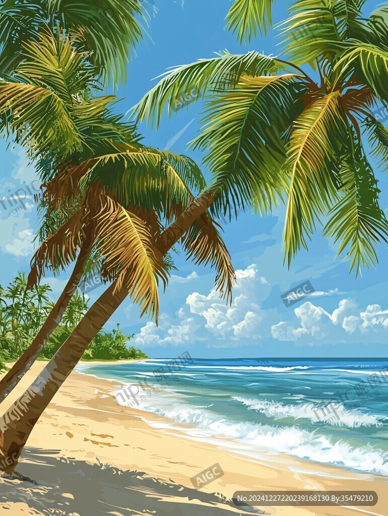 海滩椰树风景