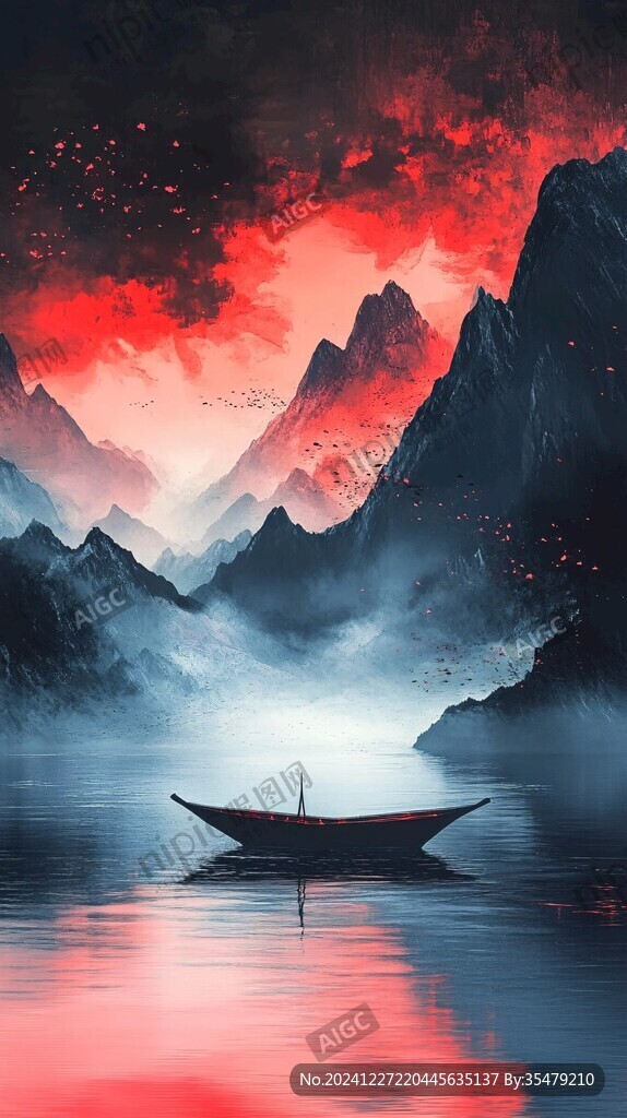 山水行舟插画
