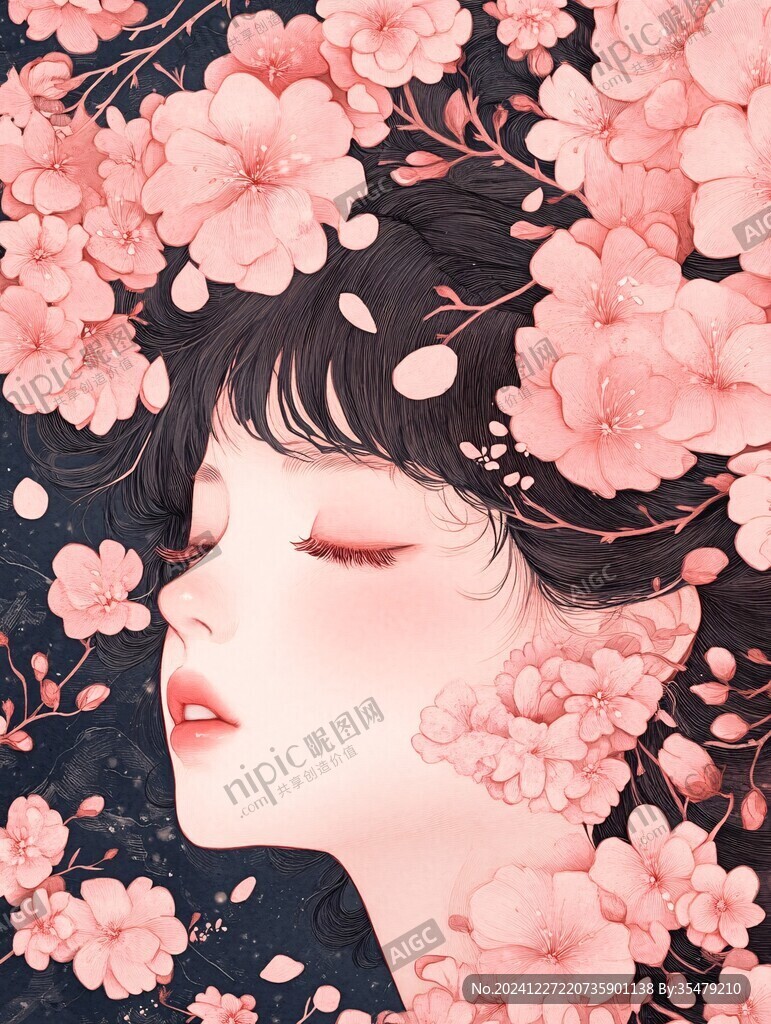 桃花美人插画