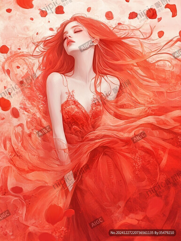 红衣美人插画