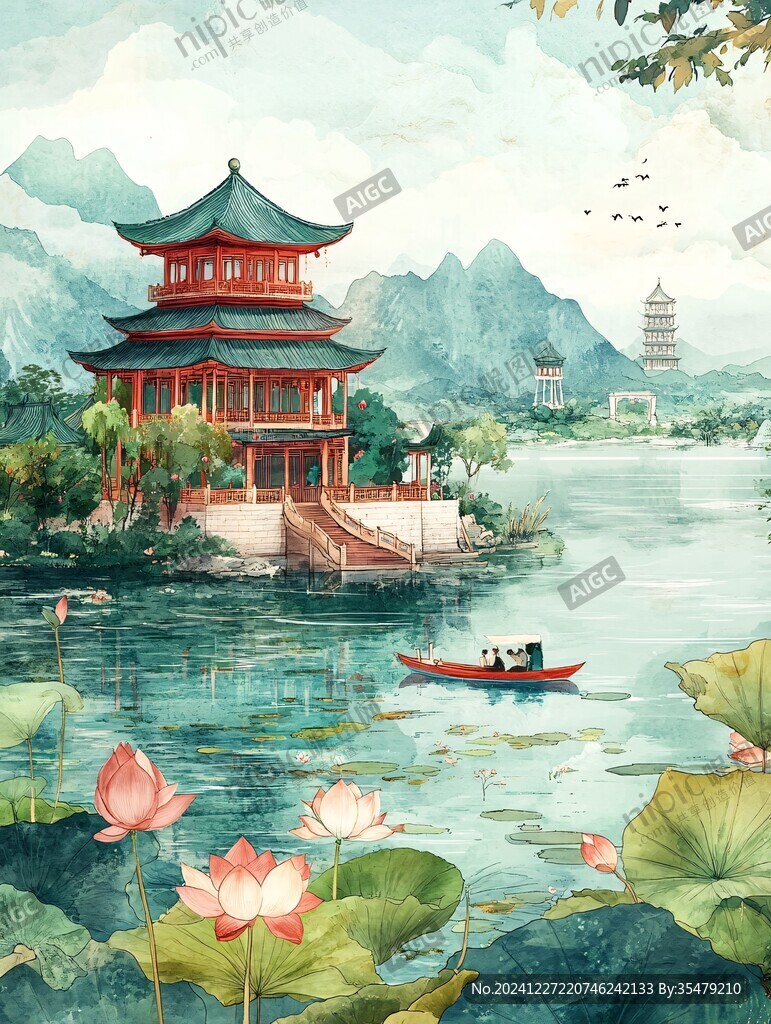 曲院风荷插画