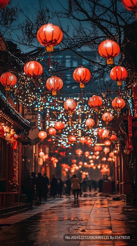 红色新年灯笼街拍