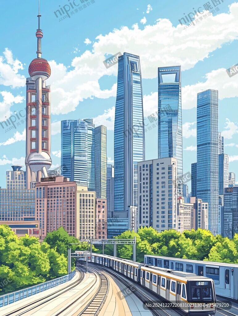 高铁轻轨插画