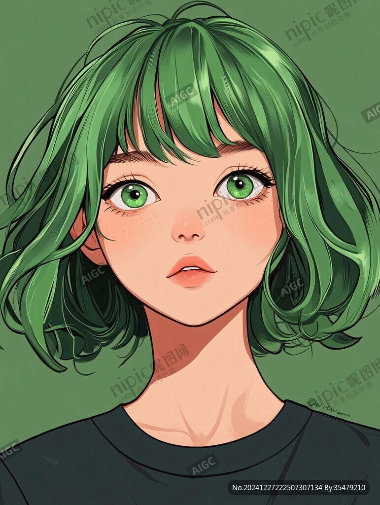 墨绿色女孩插画
