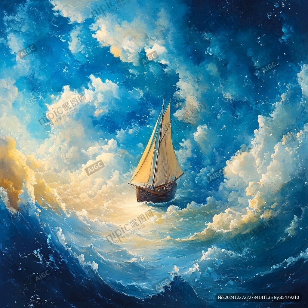 船帆大海油画