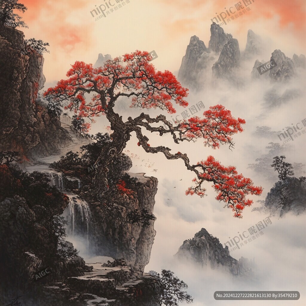 迎客松油画