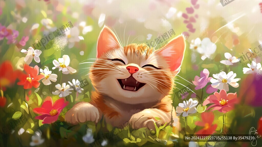 开心的猫插画