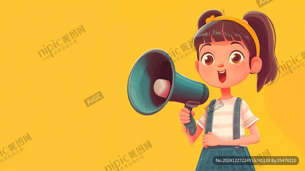 卡通演讲唱歌的小朋友