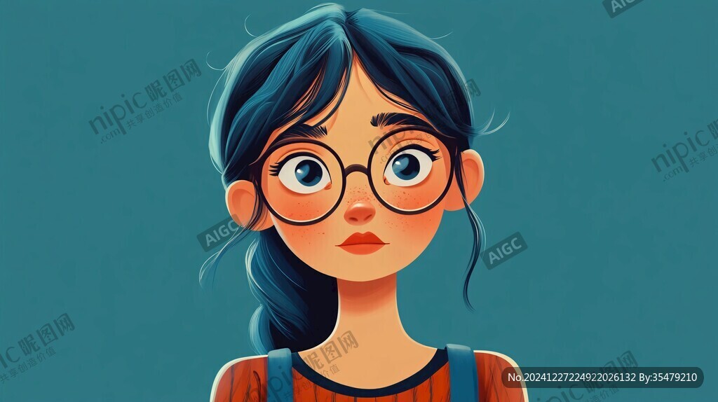 戴眼镜女孩插画