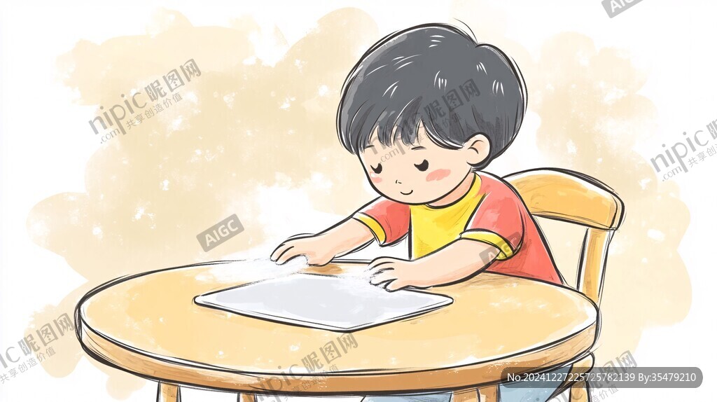 认真写字的小孩