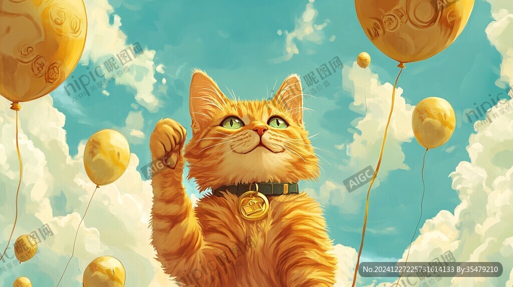 乘坐热气球的猫插画