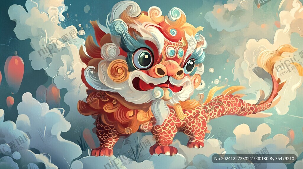 舞狮包装插画