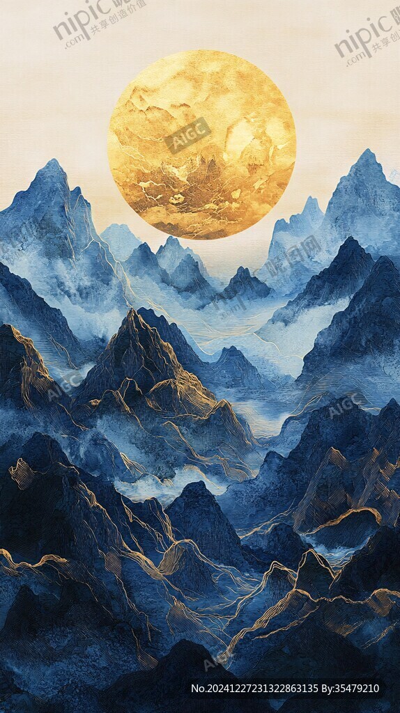 新中式烫金金箔山水