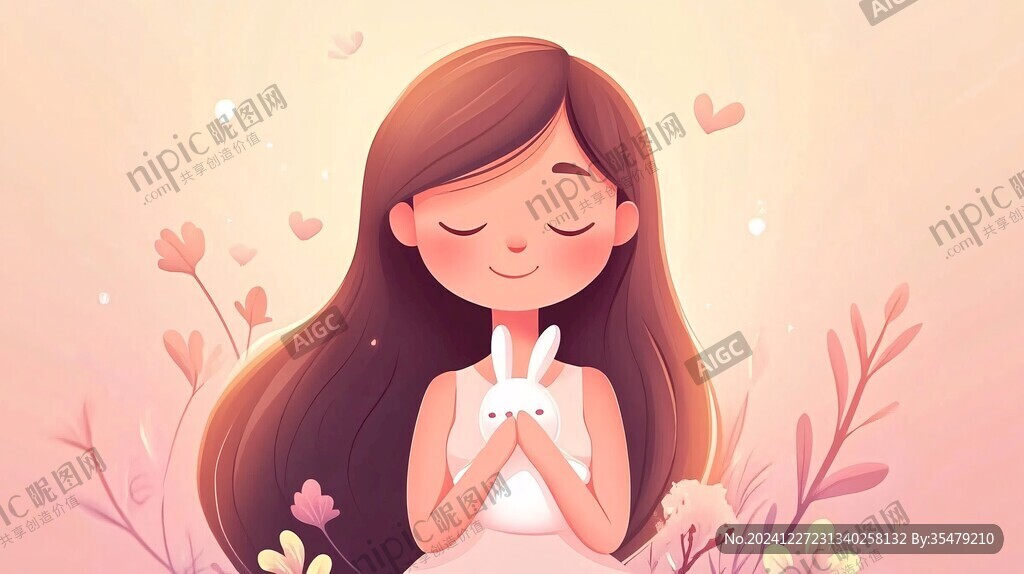 许愿女孩插画