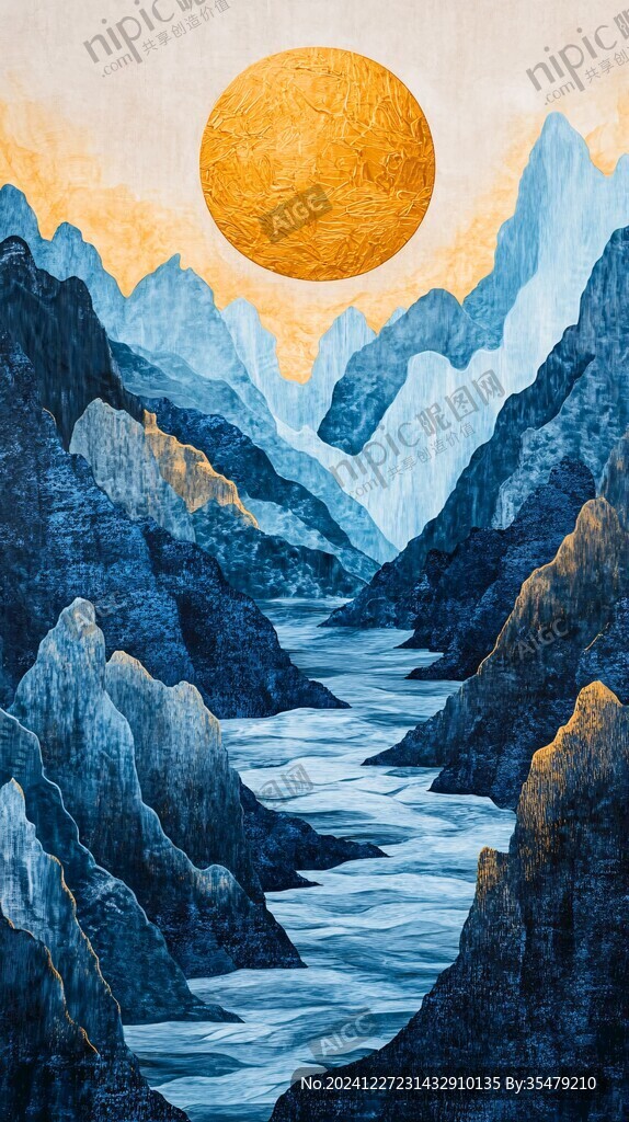 新中禅意山水岩彩画