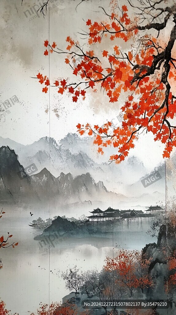 古风秋天景色插画