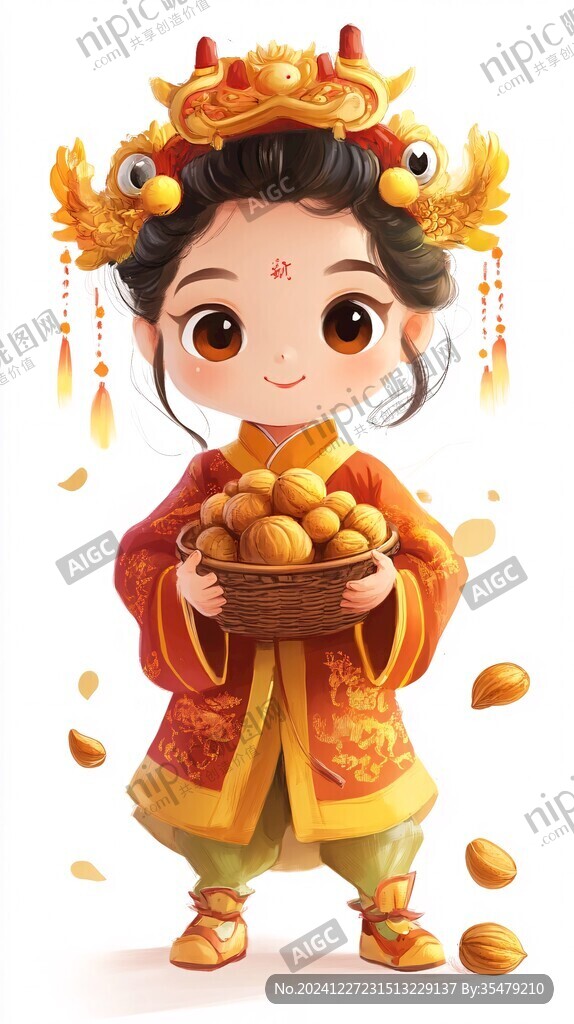 农家小女孩板栗插画