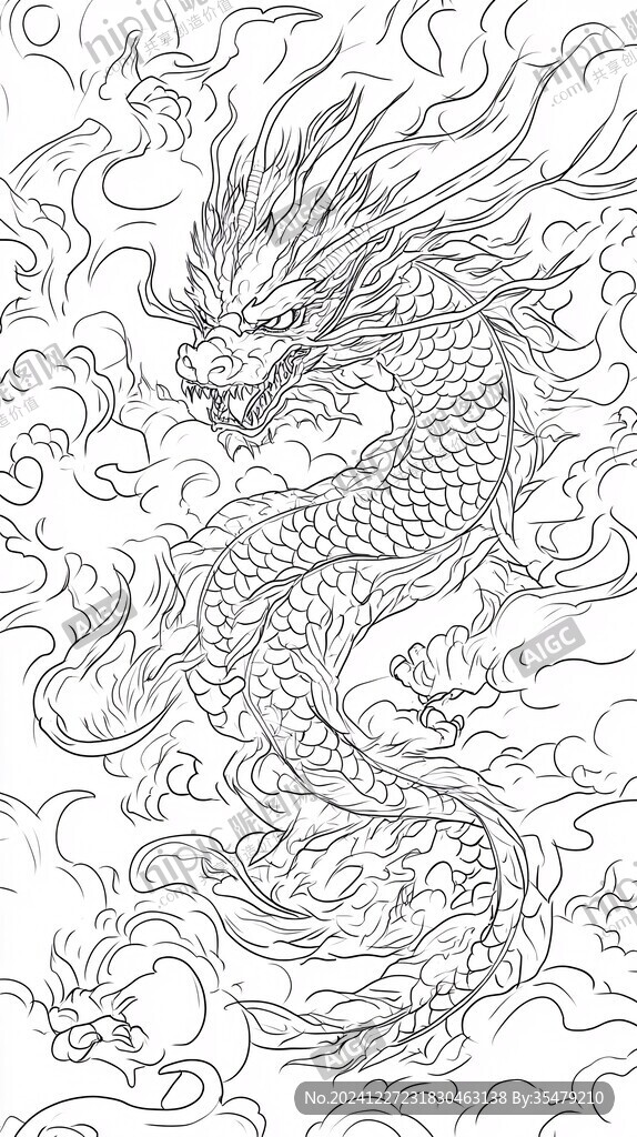 线描简约版龙抬头