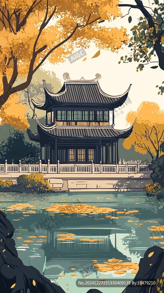 插画爱晚亭