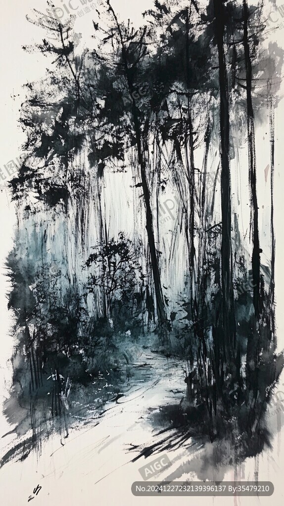 泼墨水彩森林