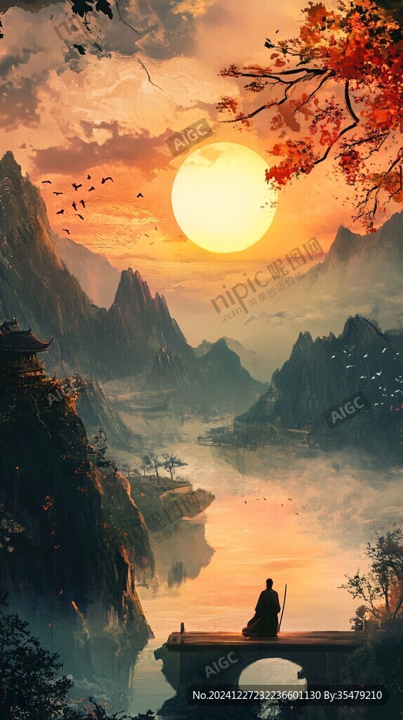 禅境秋夜极品意境插画