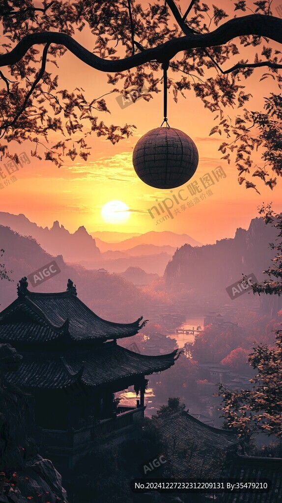 亭台楼阁旭日东升