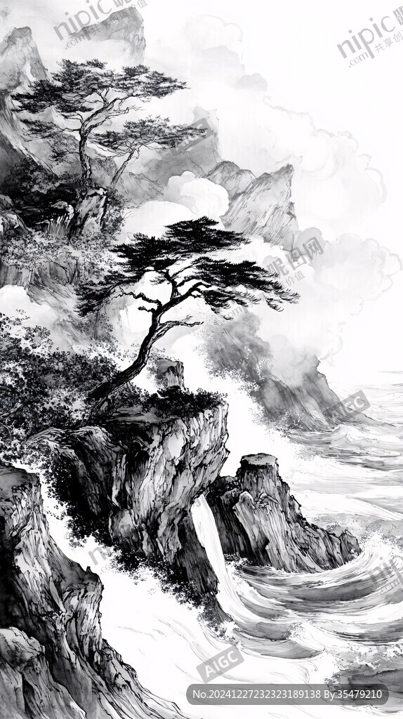 迎客松水墨山川