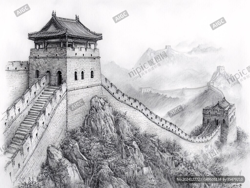 工笔画长城